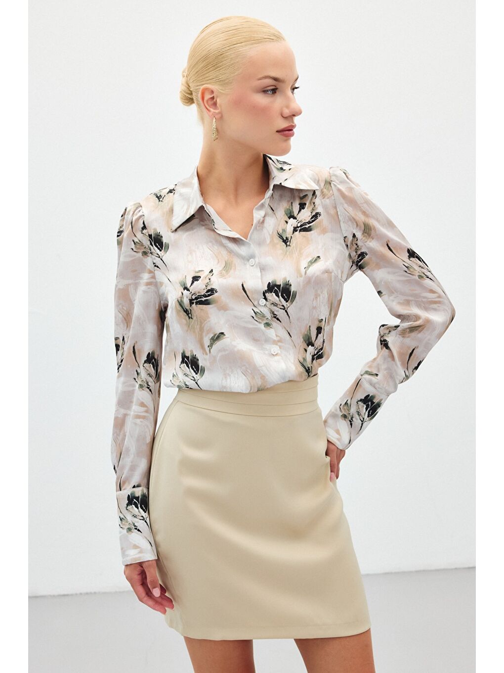 Vatkalı Desenli Gömlek - Haki-1