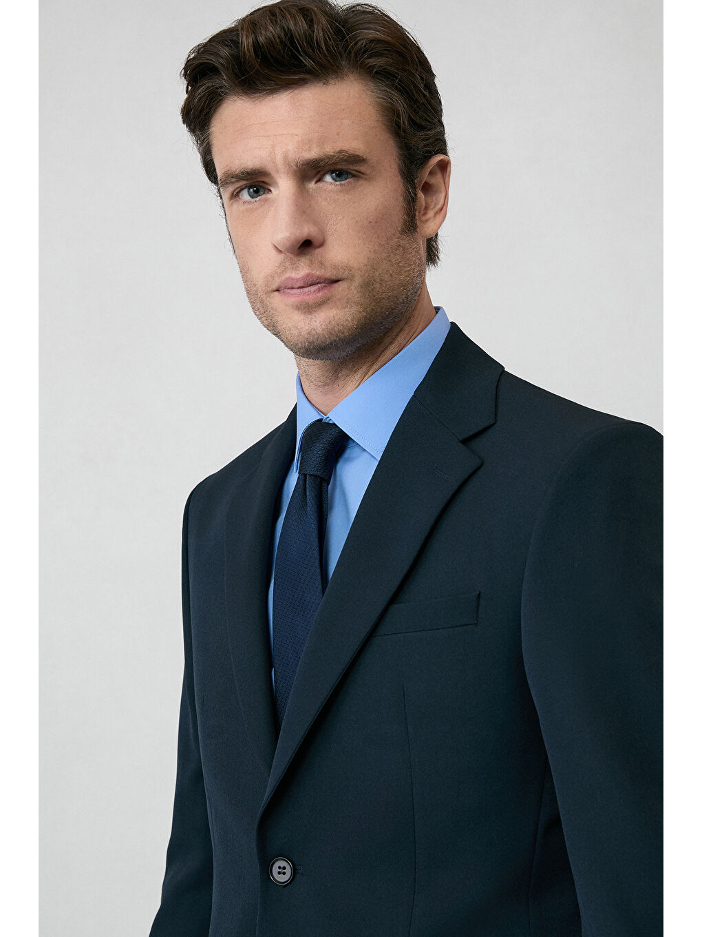 Lacivert 4 Drop Relaxed Fit Rahat Kesim Mevsimlik Mono Yaka Elastanlı Esnek Takım Elbise-4