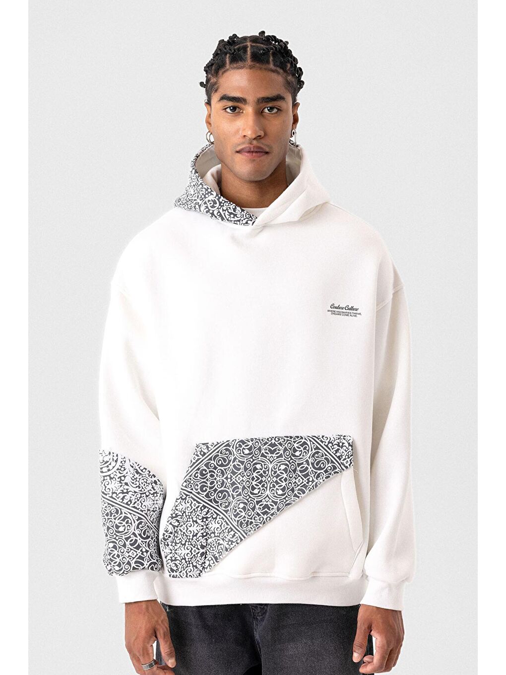 Oversize Kapüşonlu Sweatshirt Hoodıe Ekru-2