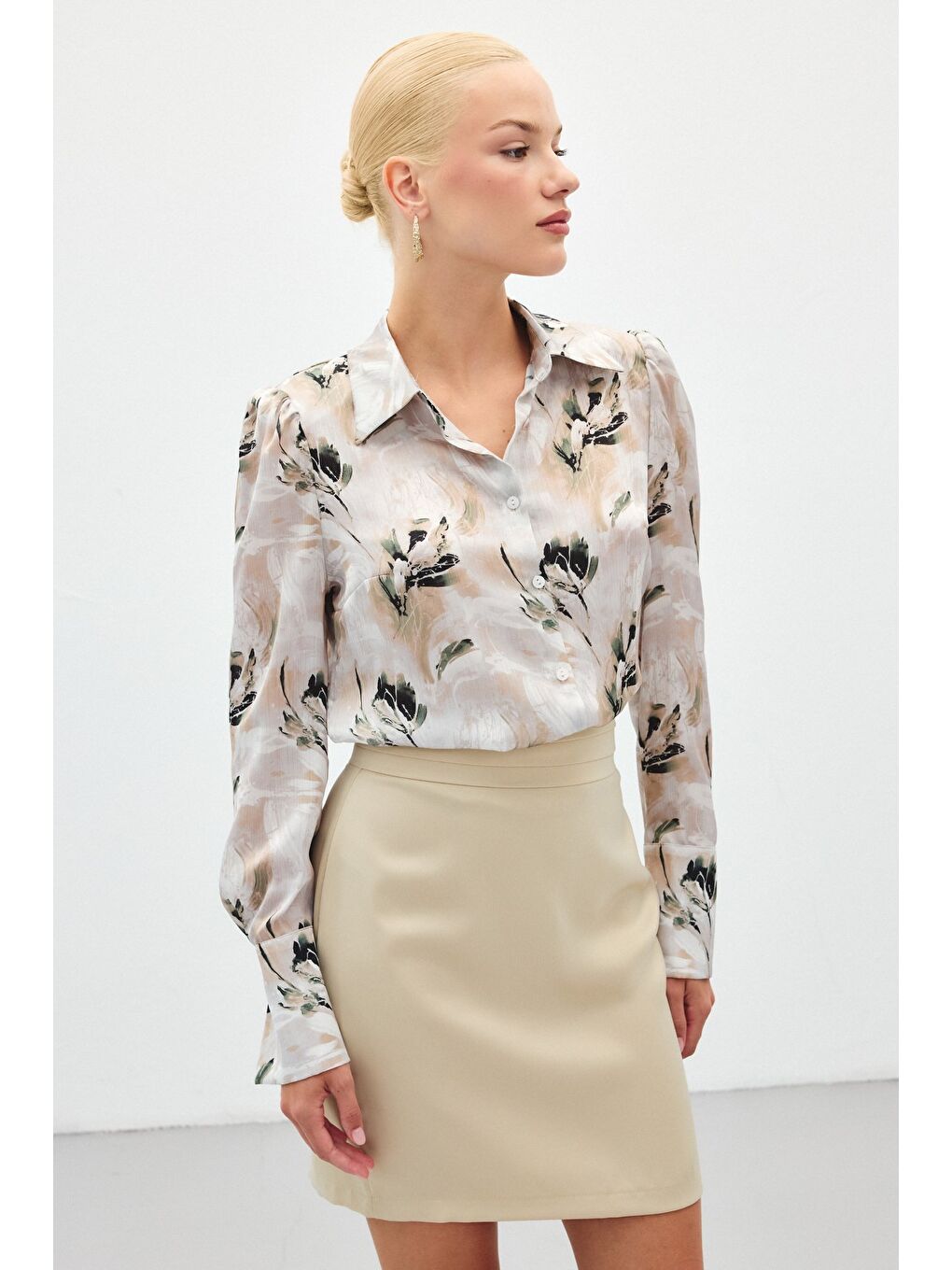 Vatkalı Desenli Gömlek - Haki-2