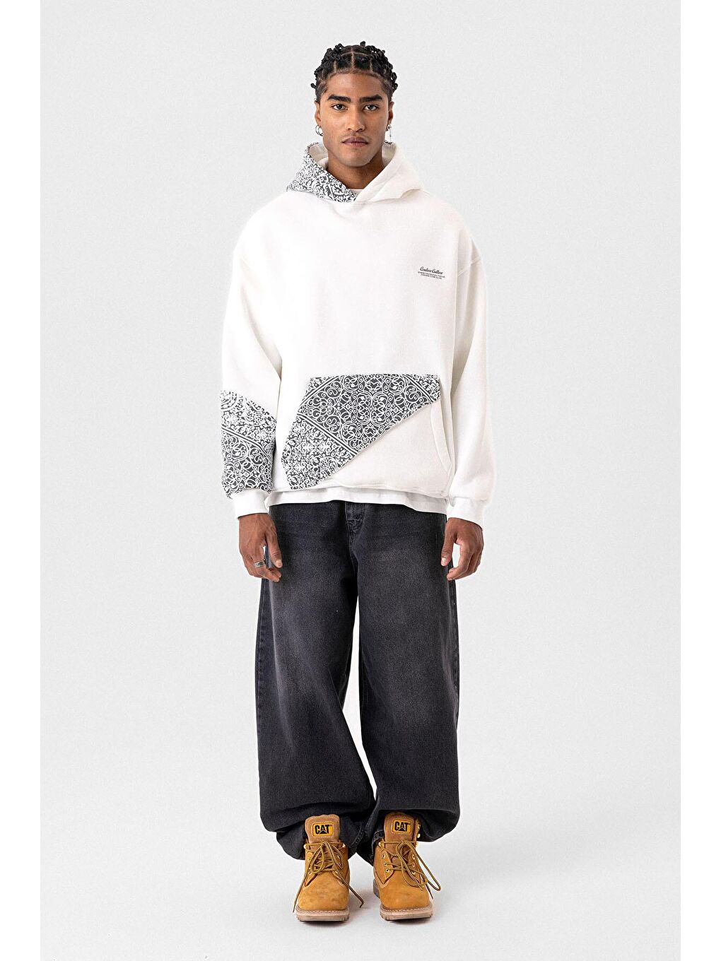 Oversize Kapüşonlu Sweatshirt Hoodıe Ekru-5