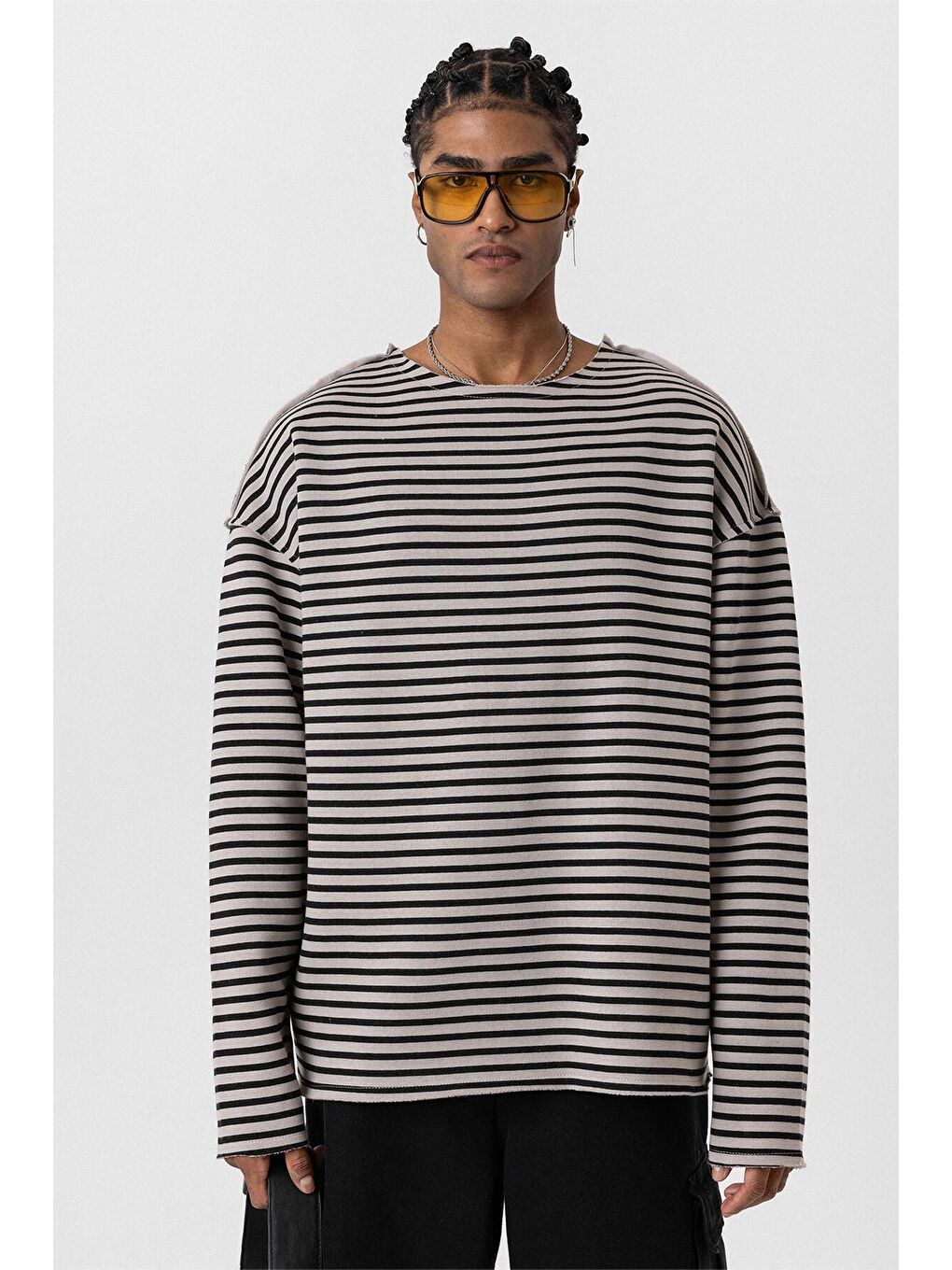 Bej Yaka Detaylı Oversize Sweatshirt Vizon