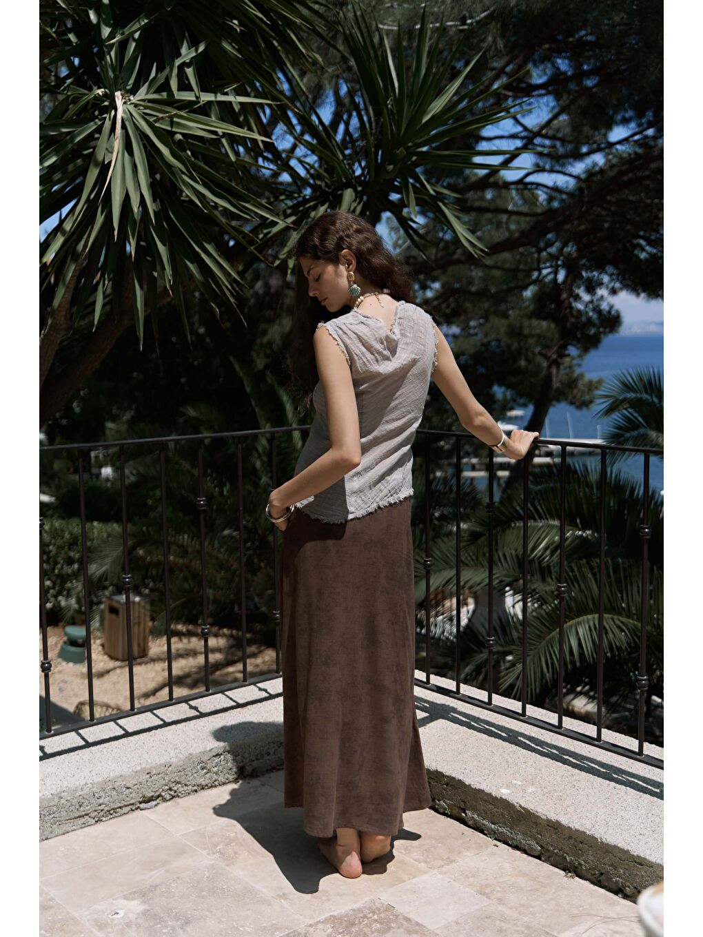 Bej Veilinas Asimetrik Vizon Keten Crop-2