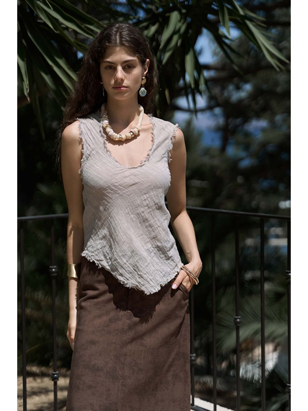 Bej Veilinas Asimetrik Vizon Keten Crop-3