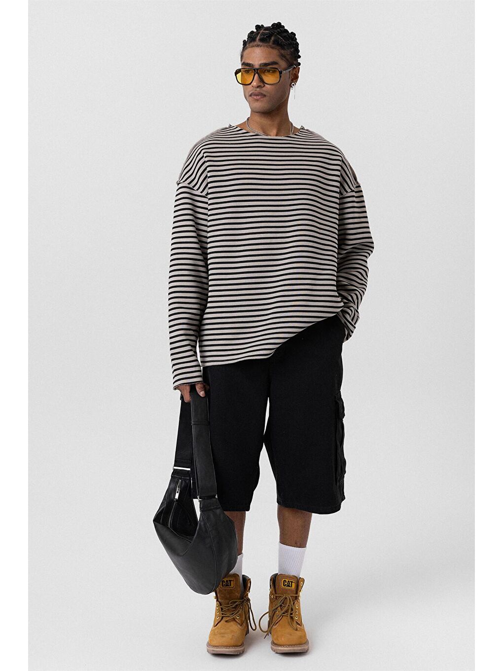 Bej Yaka Detaylı Oversize Sweatshirt Vizon-3