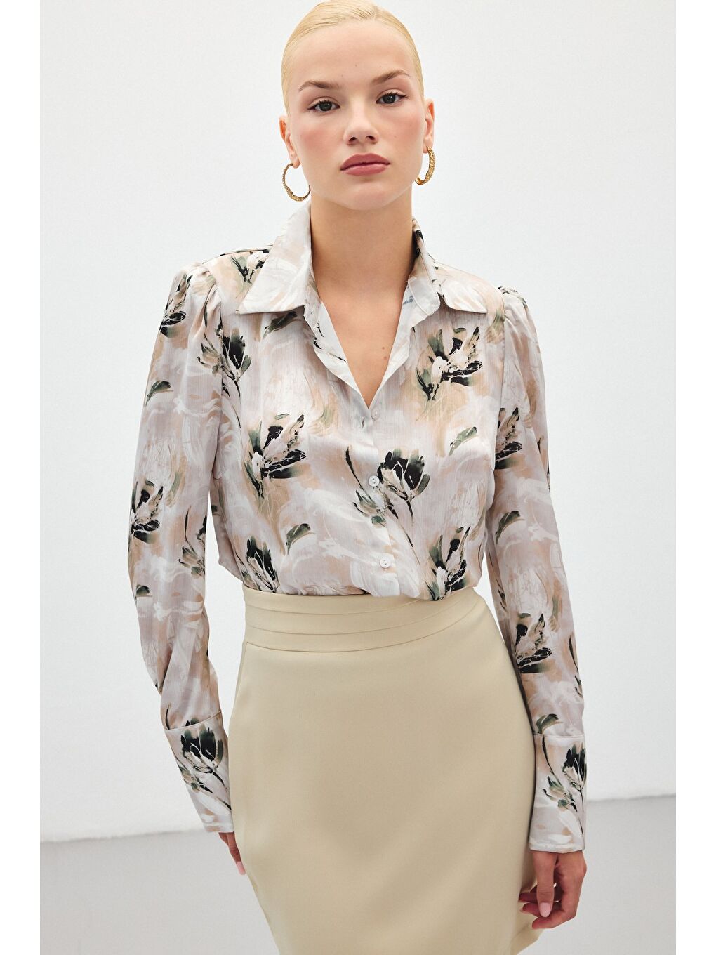 Vatkalı Desenli Gömlek - Haki-3