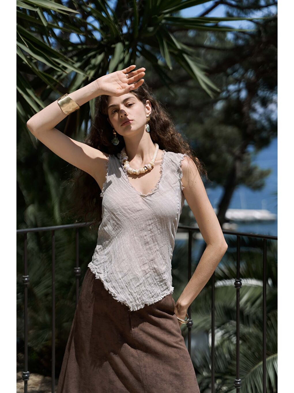 Bej Veilinas Asimetrik Vizon Keten Crop-4