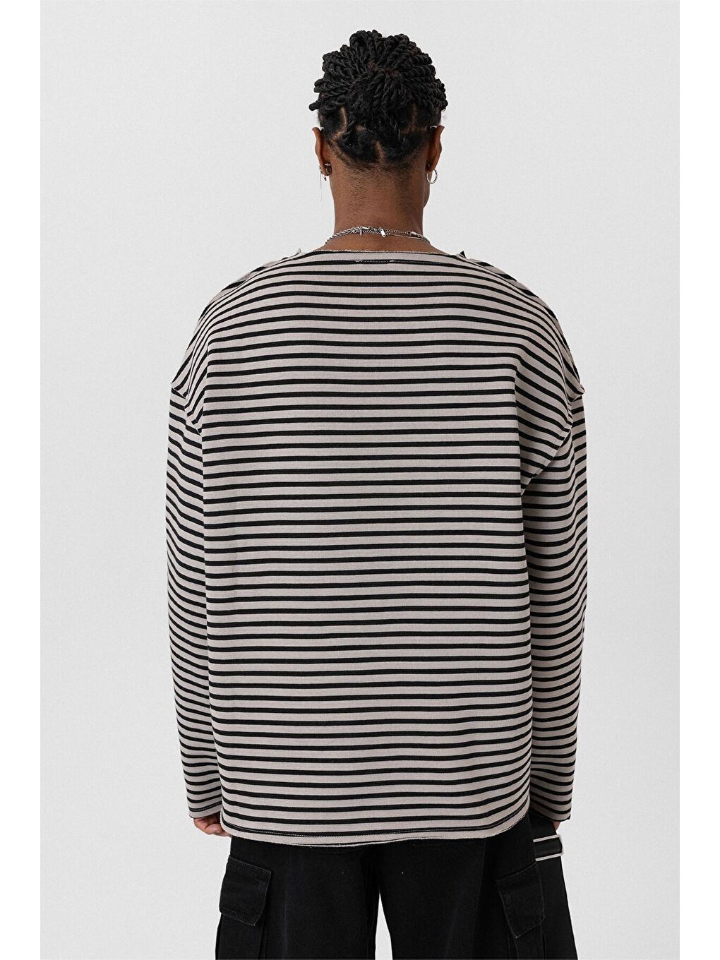 Bej Yaka Detaylı Oversize Sweatshirt Vizon-4