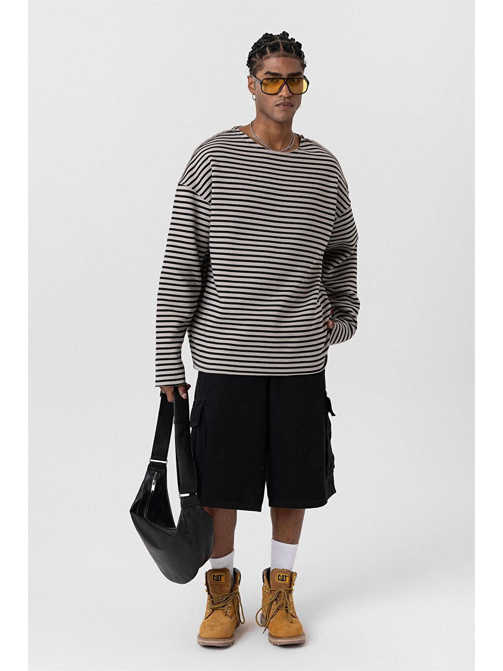 Bej Yaka Detaylı Oversize Sweatshirt Vizon-6