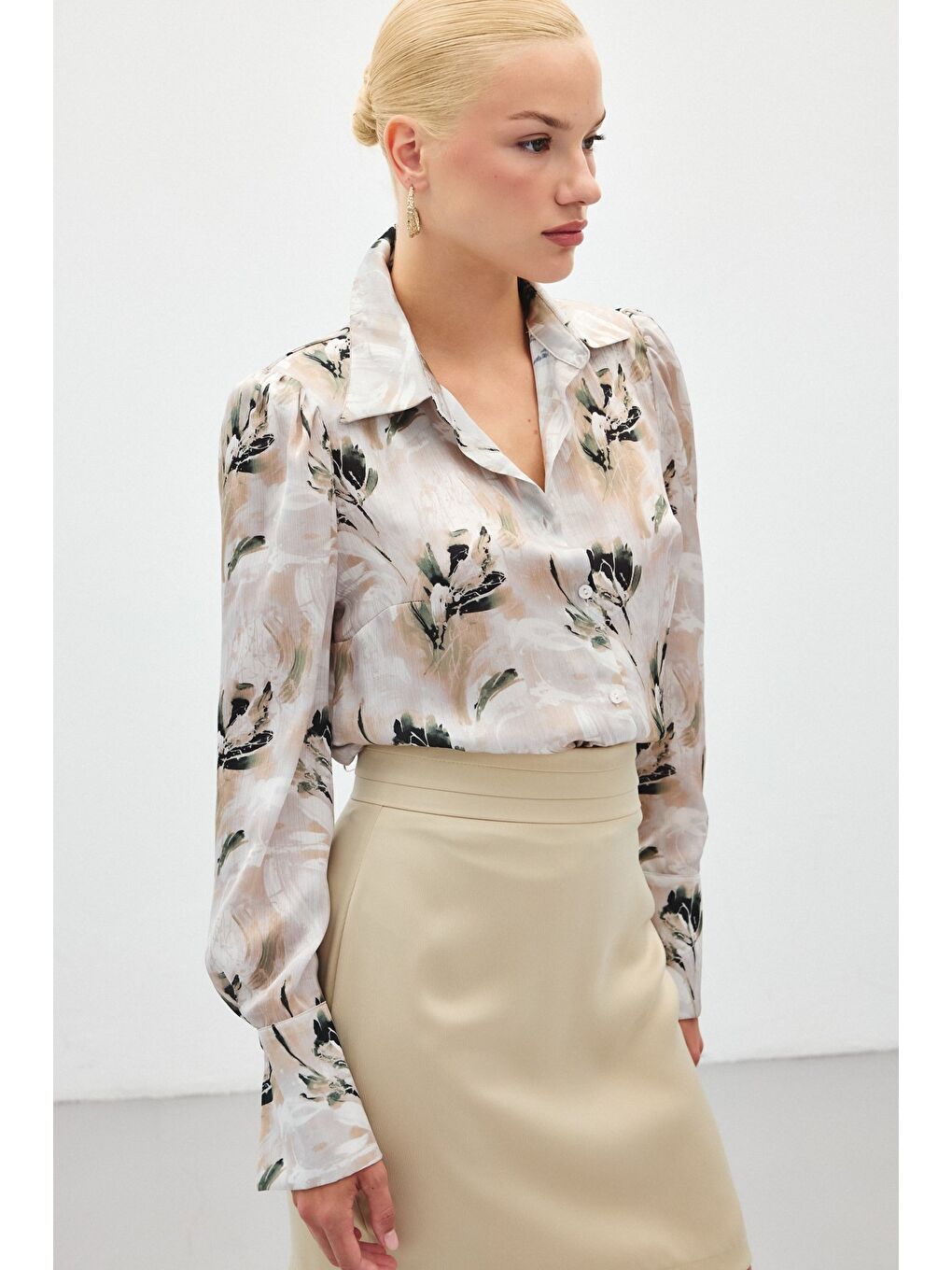 Vatkalı Desenli Gömlek - Haki-4