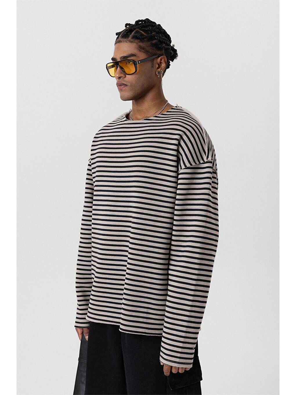 Bej Yaka Detaylı Oversize Sweatshirt Vizon-7