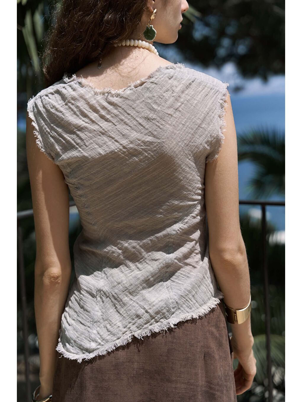 Bej Veilinas Asimetrik Vizon Keten Crop-7