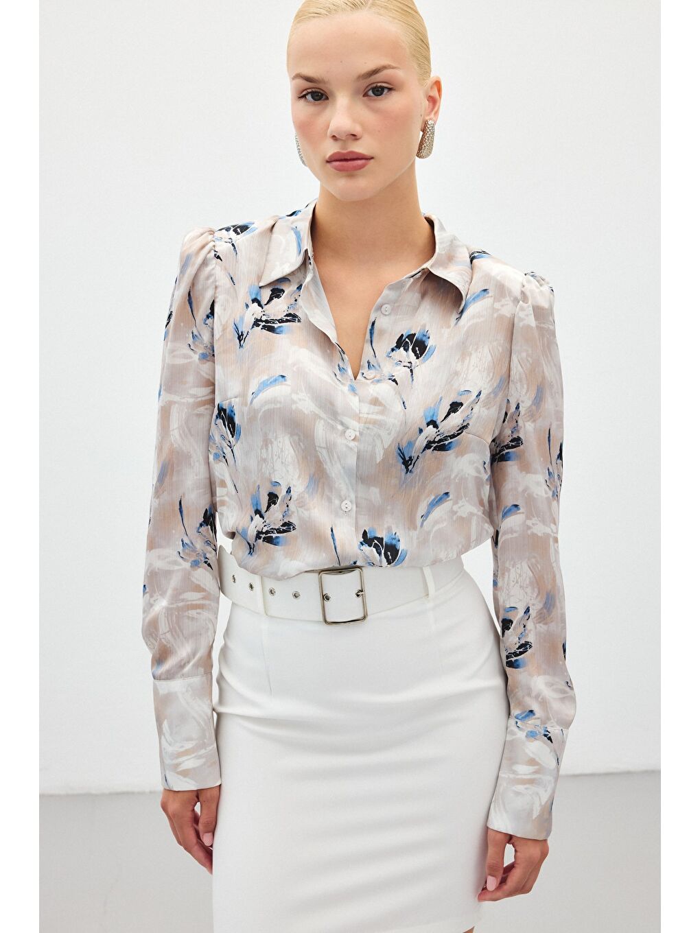 Vatkalı Desenli Gömlek - Mavi-2