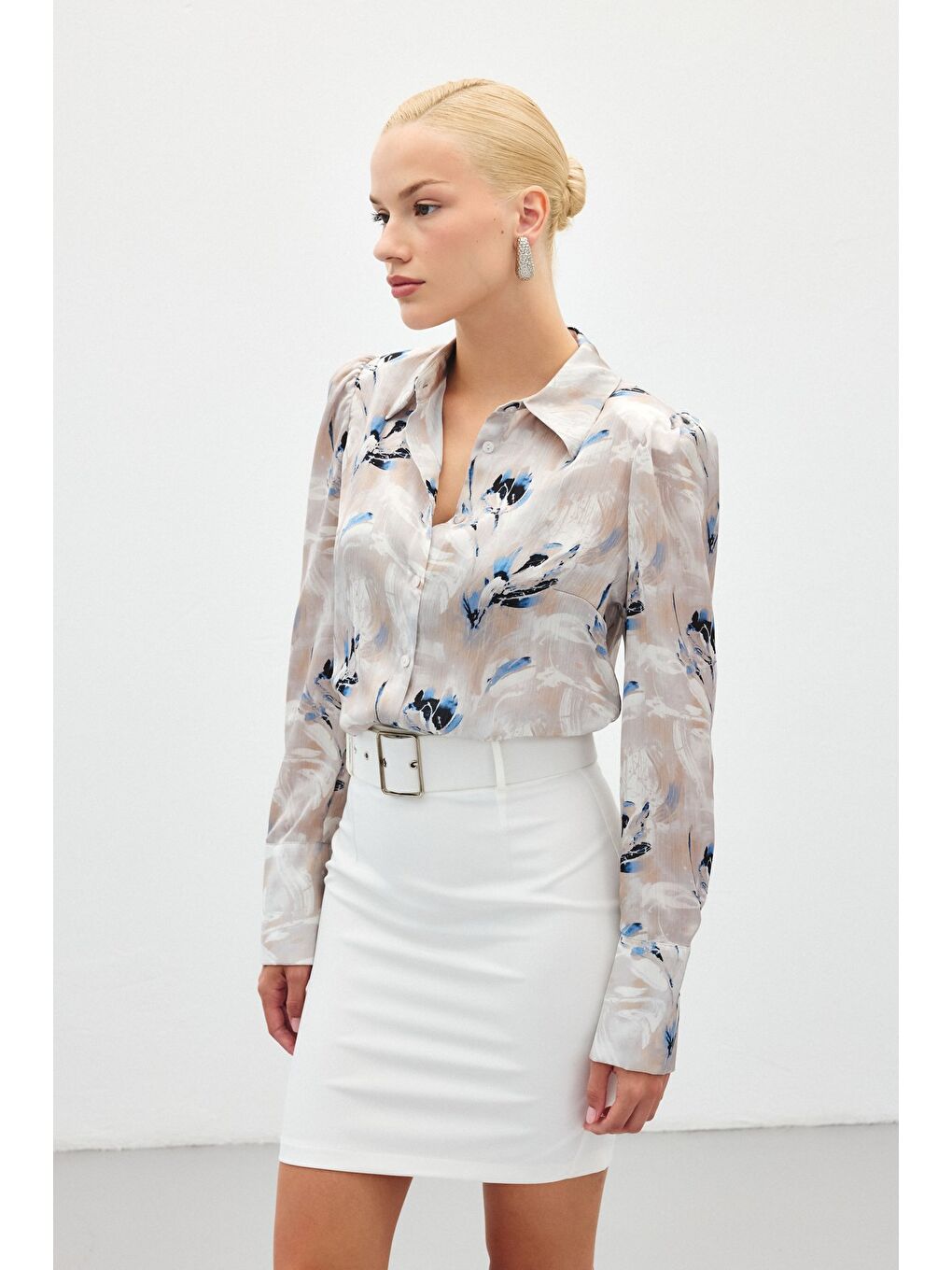 Vatkalı Desenli Gömlek - Mavi-3