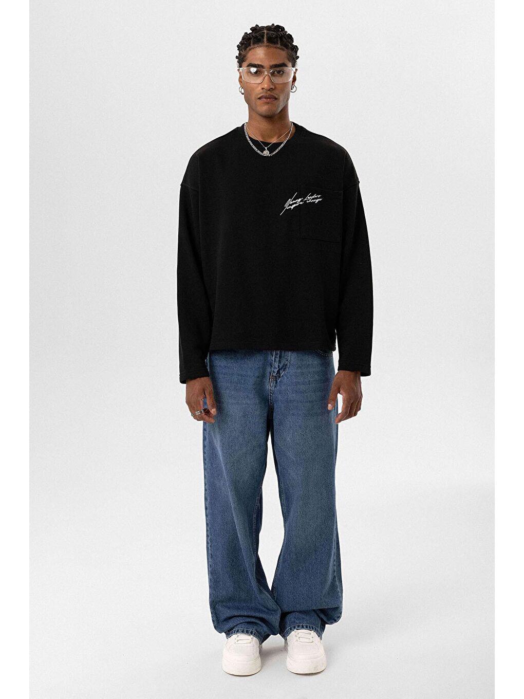 Cep Detaylı Oversize Sweatshirt Siyah