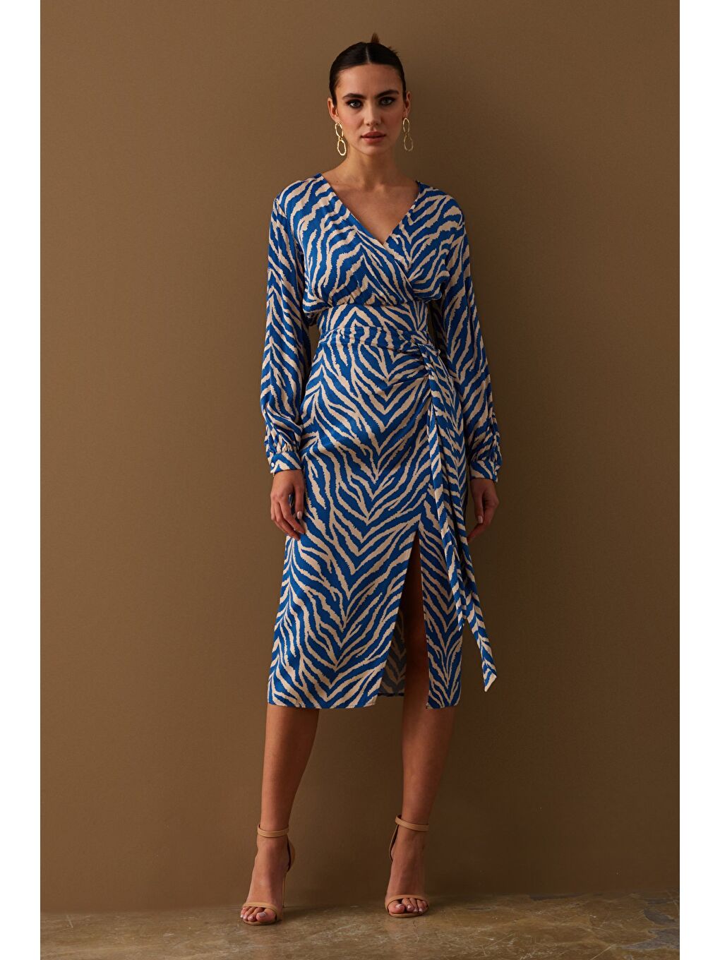 Zebra Desenli Saten Etek - Mavi