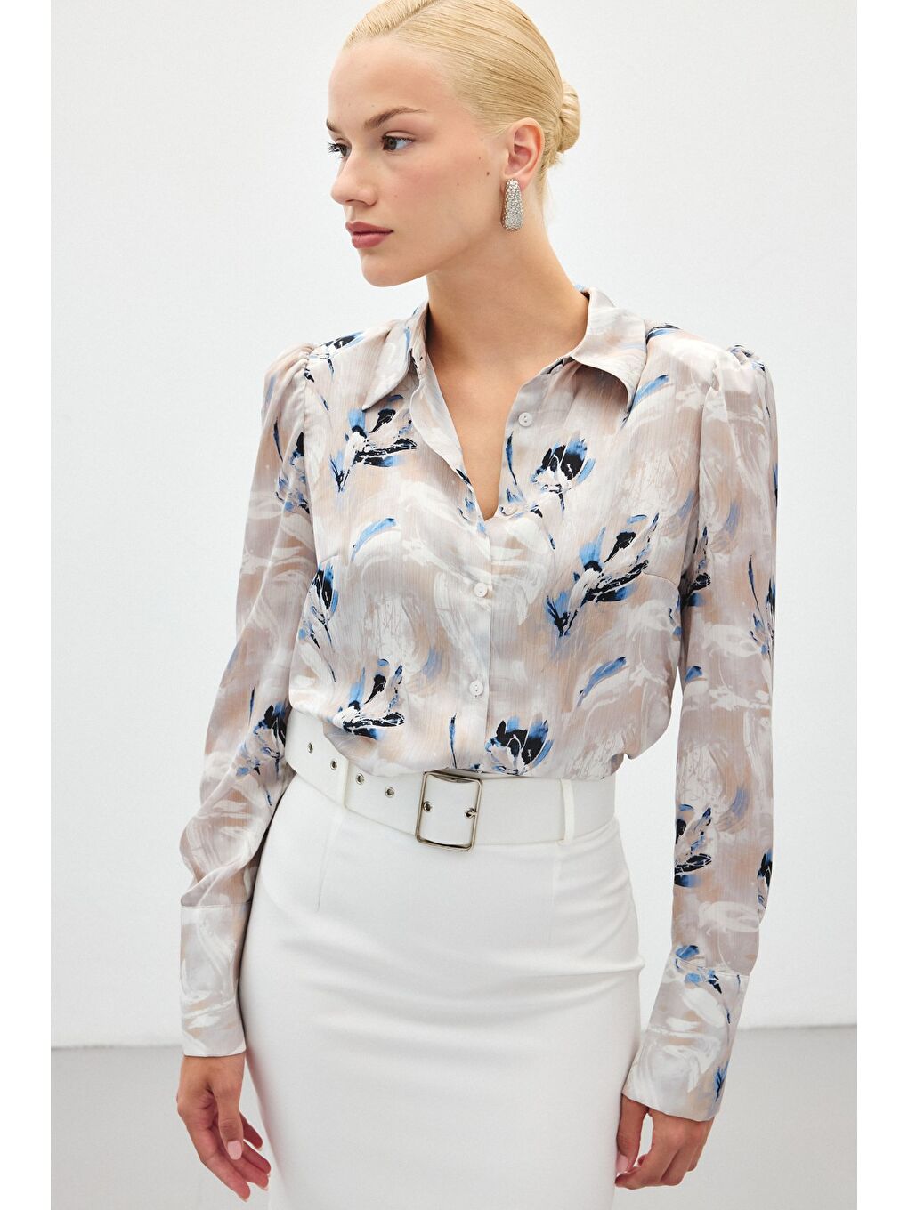 Vatkalı Desenli Gömlek - Mavi-4