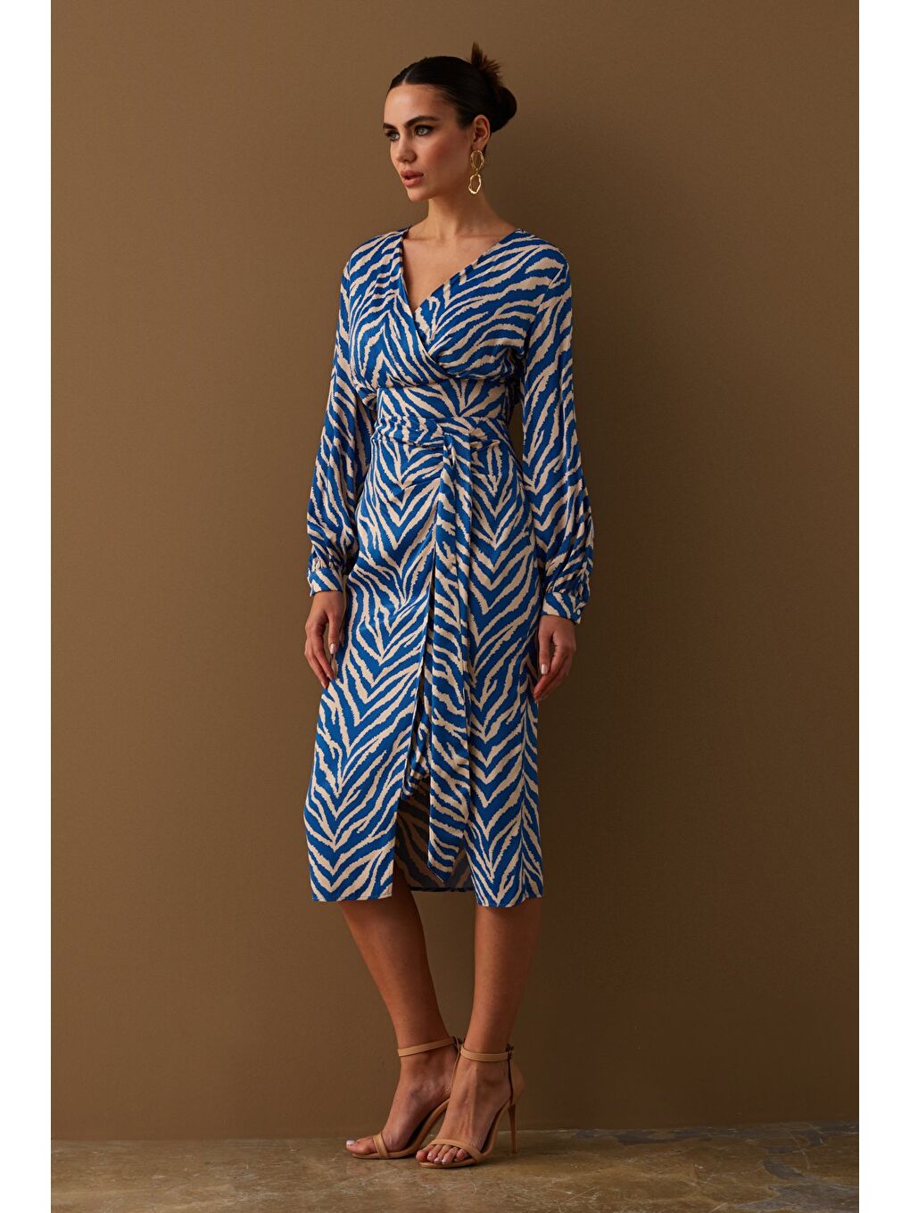 Zebra Desenli Saten Etek - Mavi-2