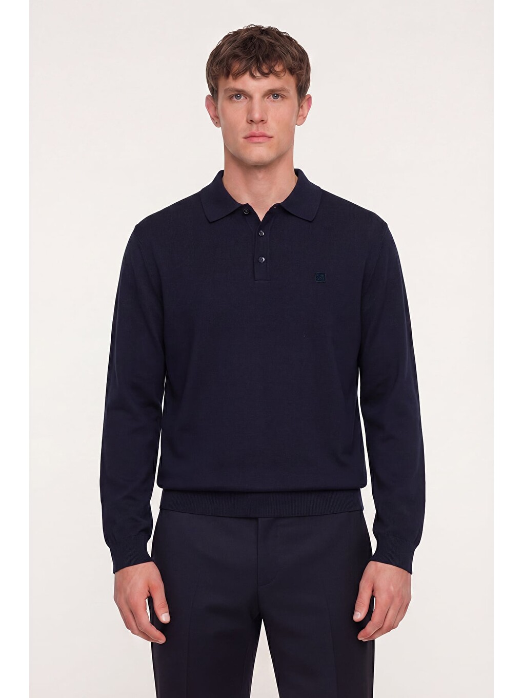 Lacivert Regular Fit Pamuklu Polo Yaka Triko Kazak