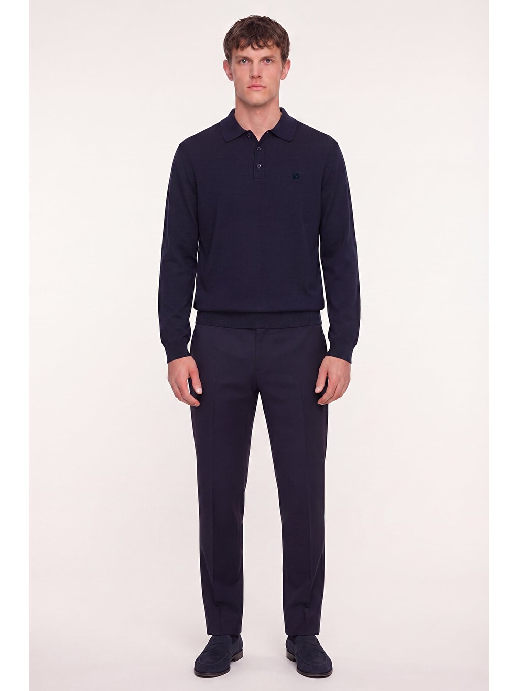 Lacivert Regular Fit Pamuklu Polo Yaka Triko Kazak-1
