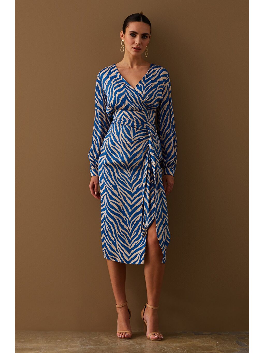 Zebra Desenli Saten Etek - Mavi-3
