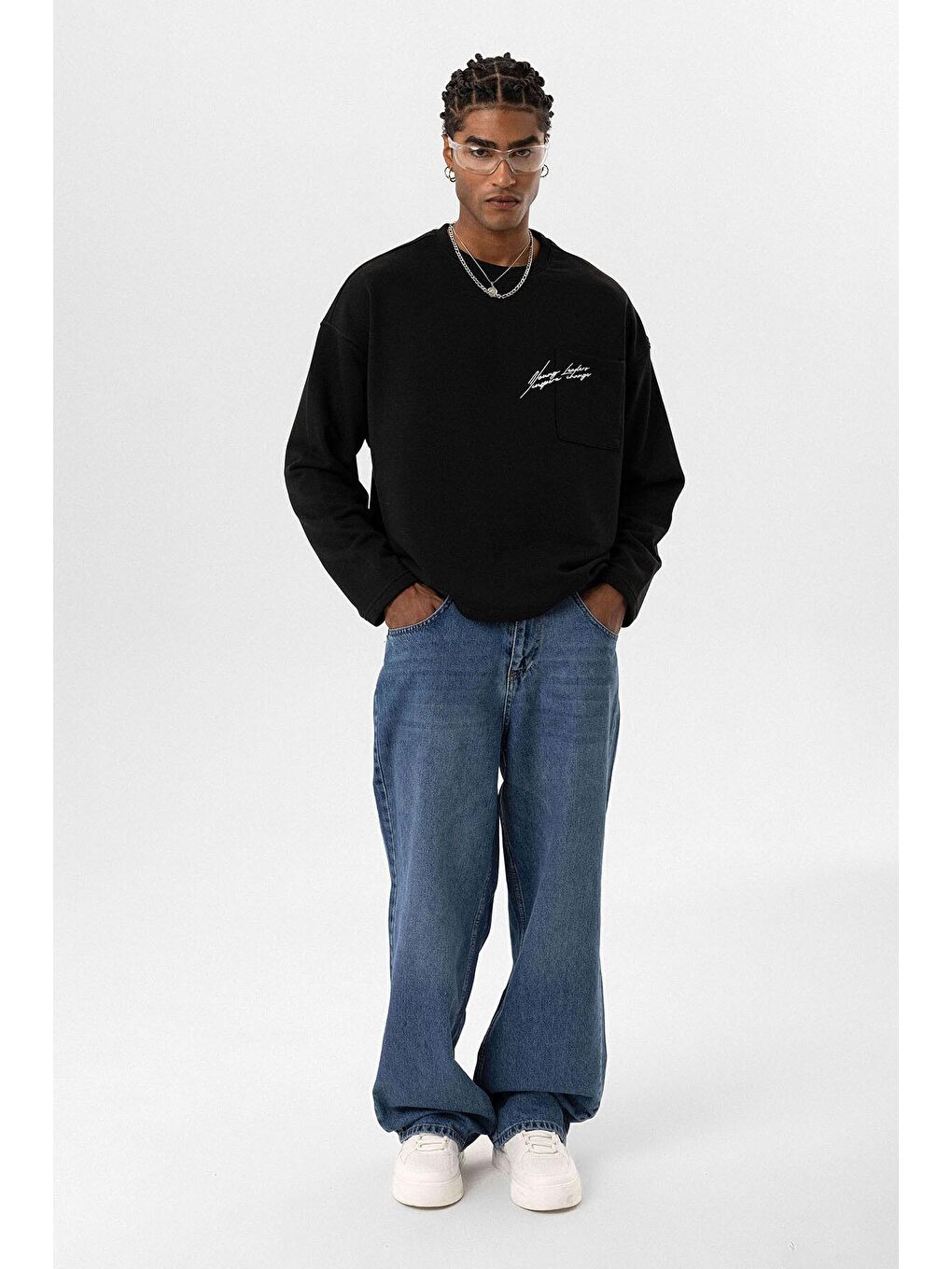 Cep Detaylı Oversize Sweatshirt Siyah-3