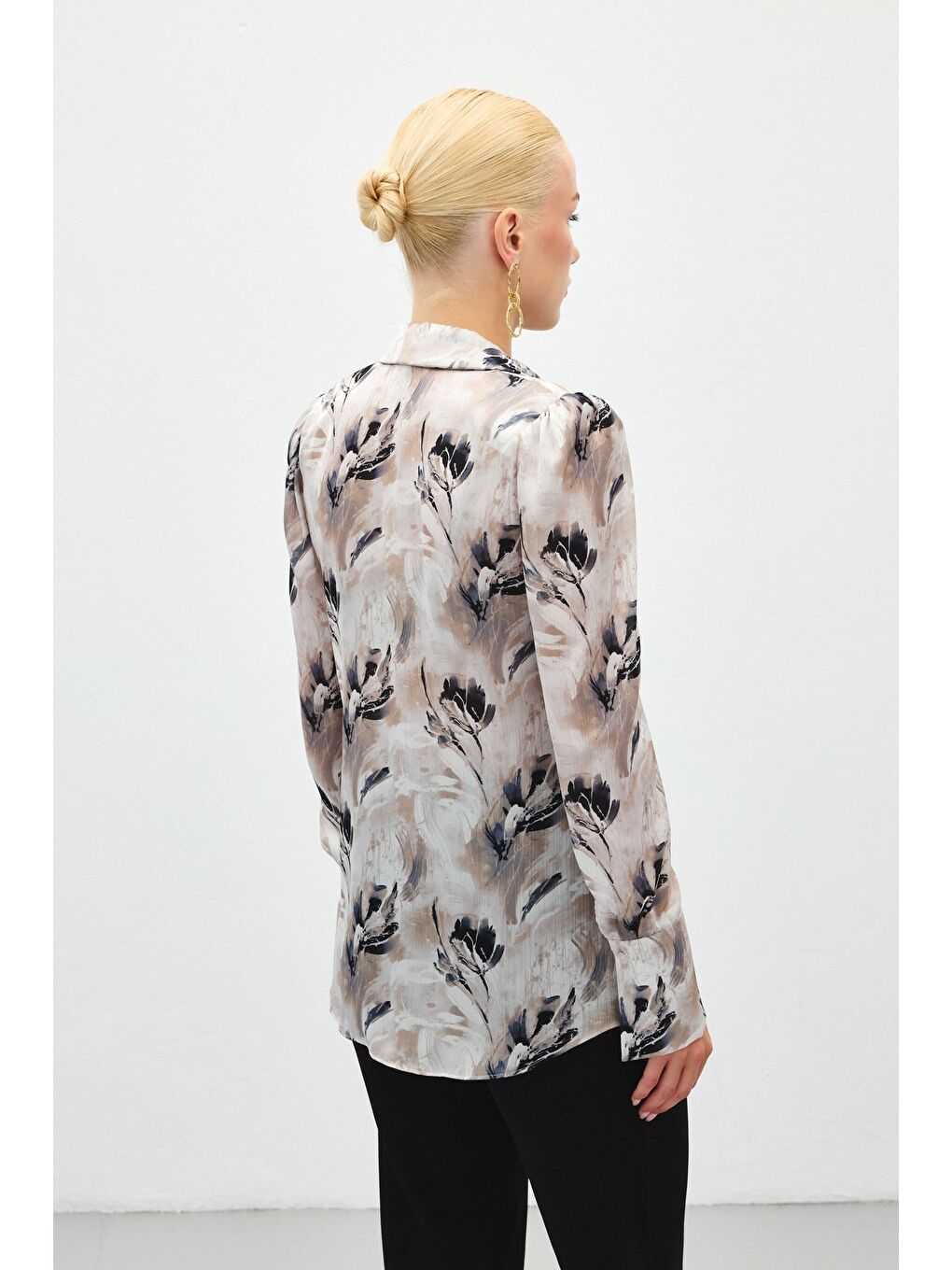 Vatkalı Desenli Gömlek - Gri-5