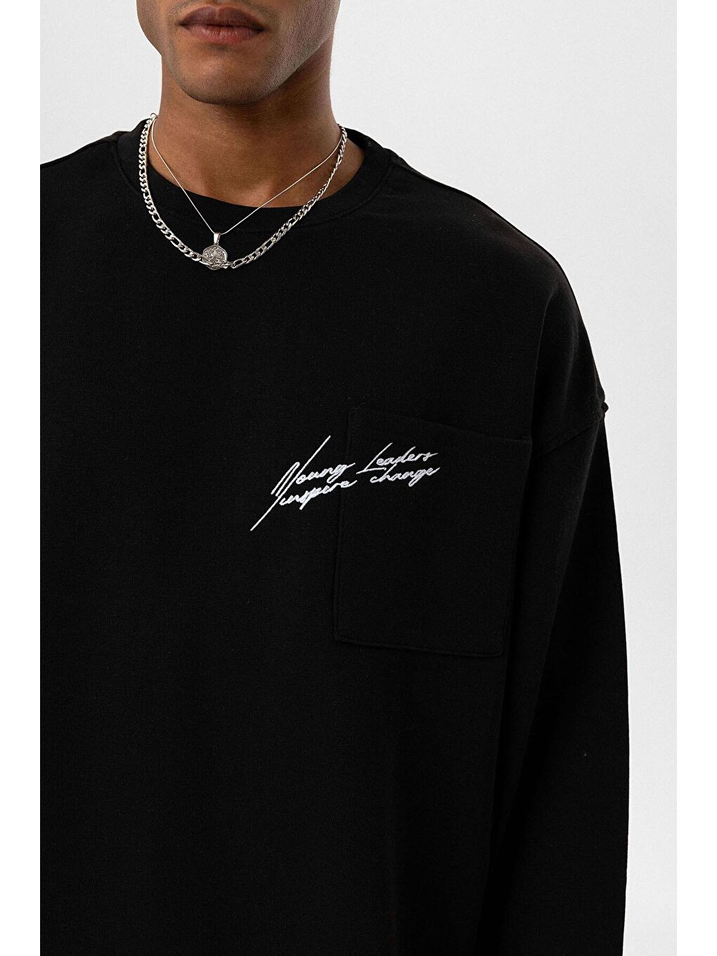 Cep Detaylı Oversize Sweatshirt Siyah-4