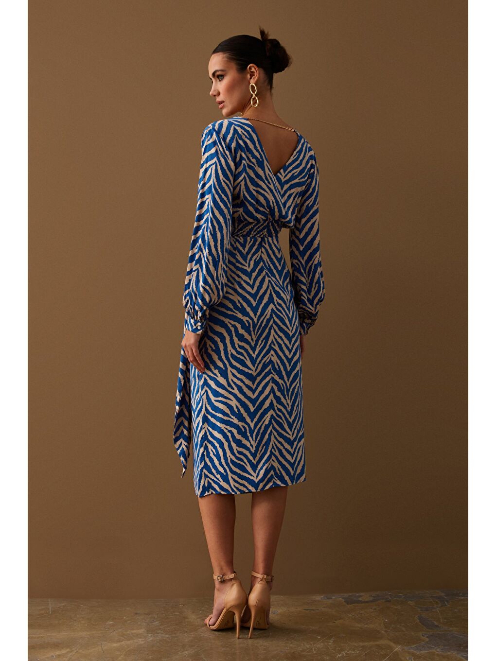 Zebra Desenli Saten Etek - Mavi-6