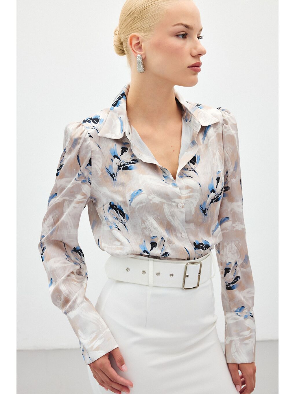 Vatkalı Desenli Gömlek - Mavi-6