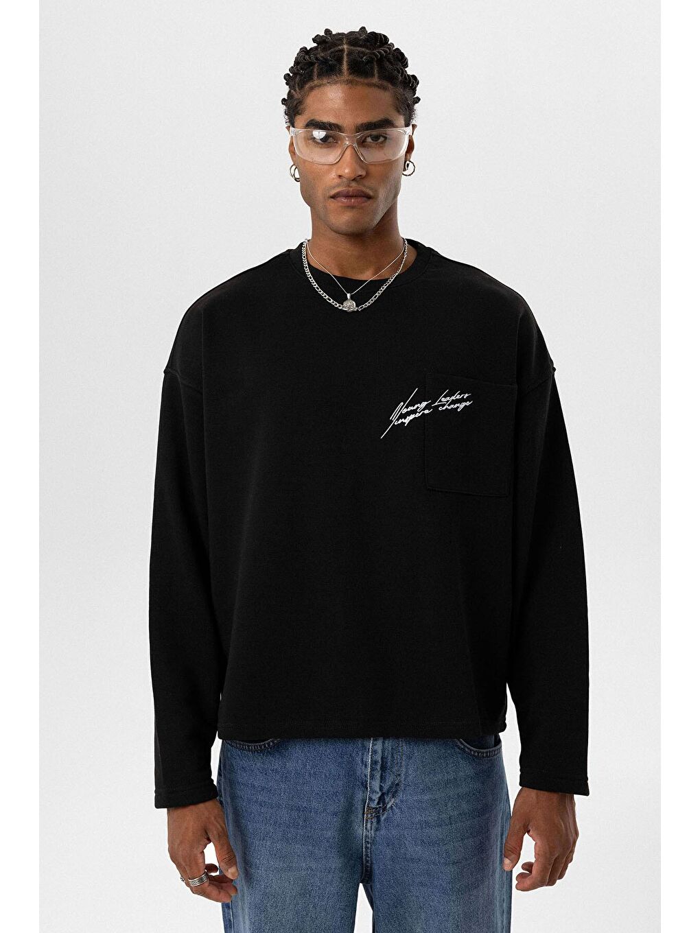 Cep Detaylı Oversize Sweatshirt Siyah-7