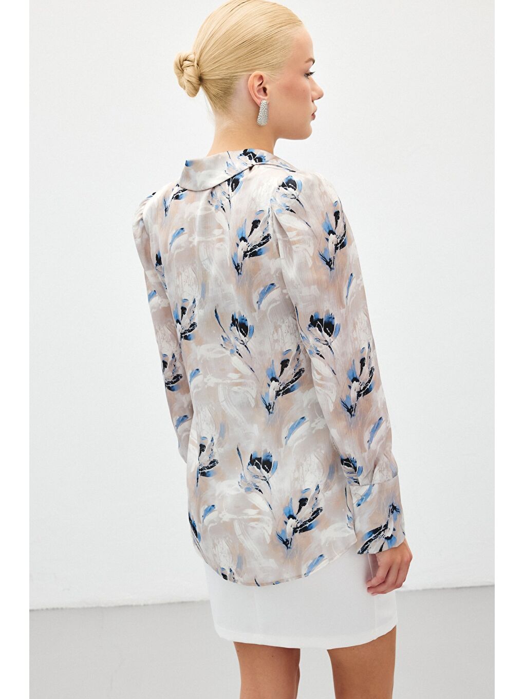 Vatkalı Desenli Gömlek - Mavi-7