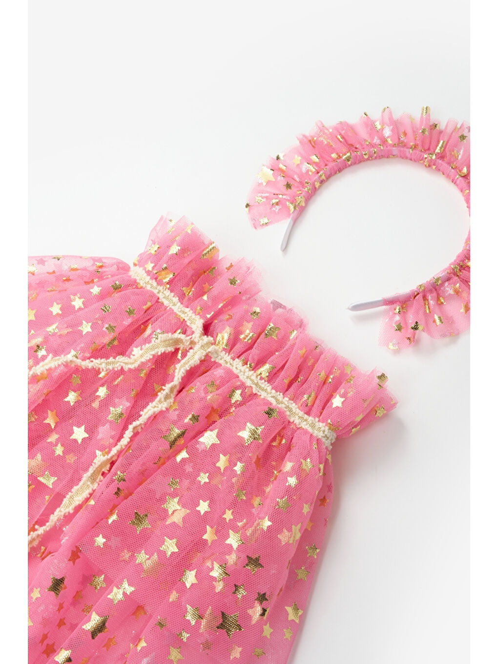 Fuşya  Kız Çocuk Yıldızlı Pelerin Asa ve Taç Set-2