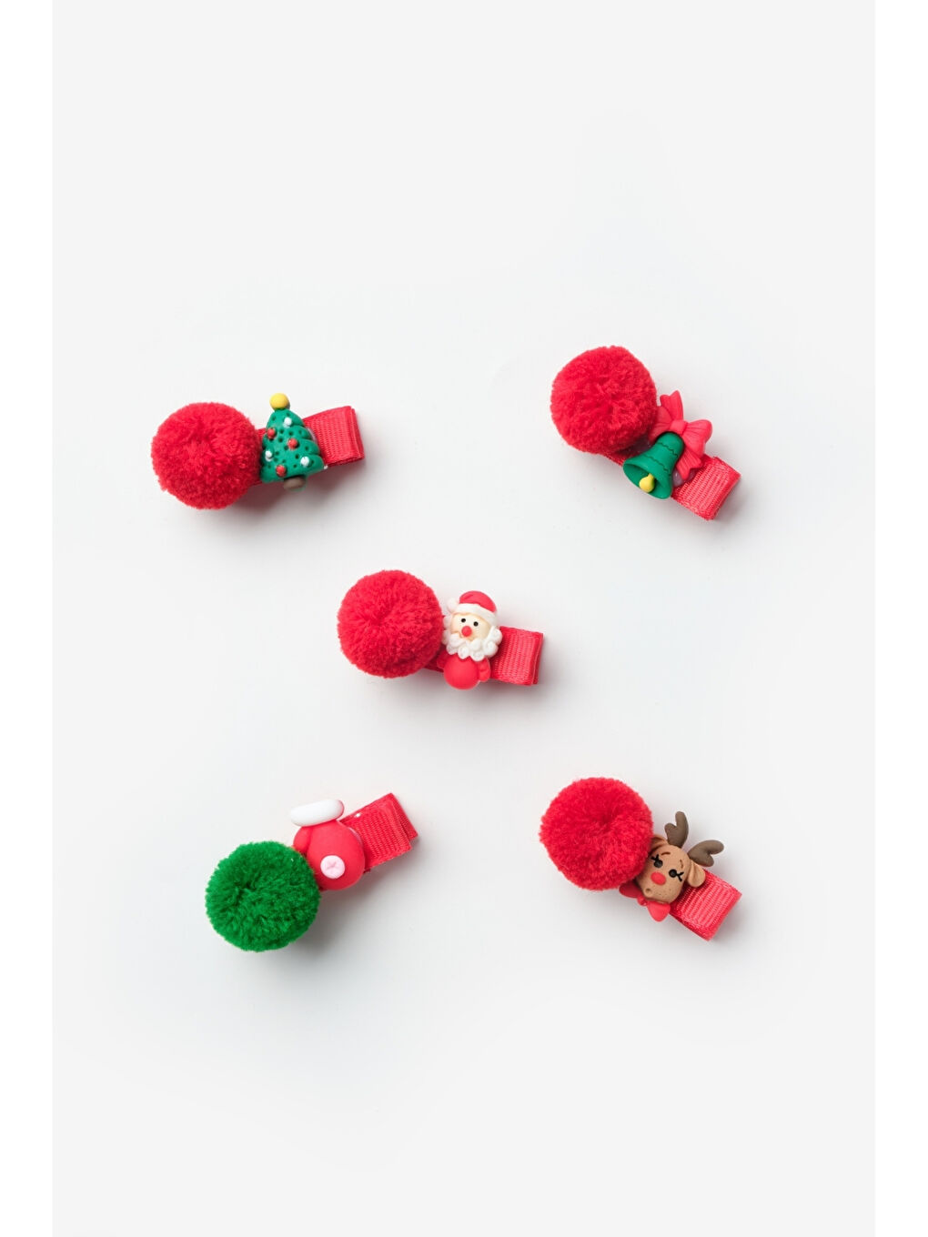 Kırmızı Ponponlu Yılbaşı 5'li Kız Çocuk Toka Set-2