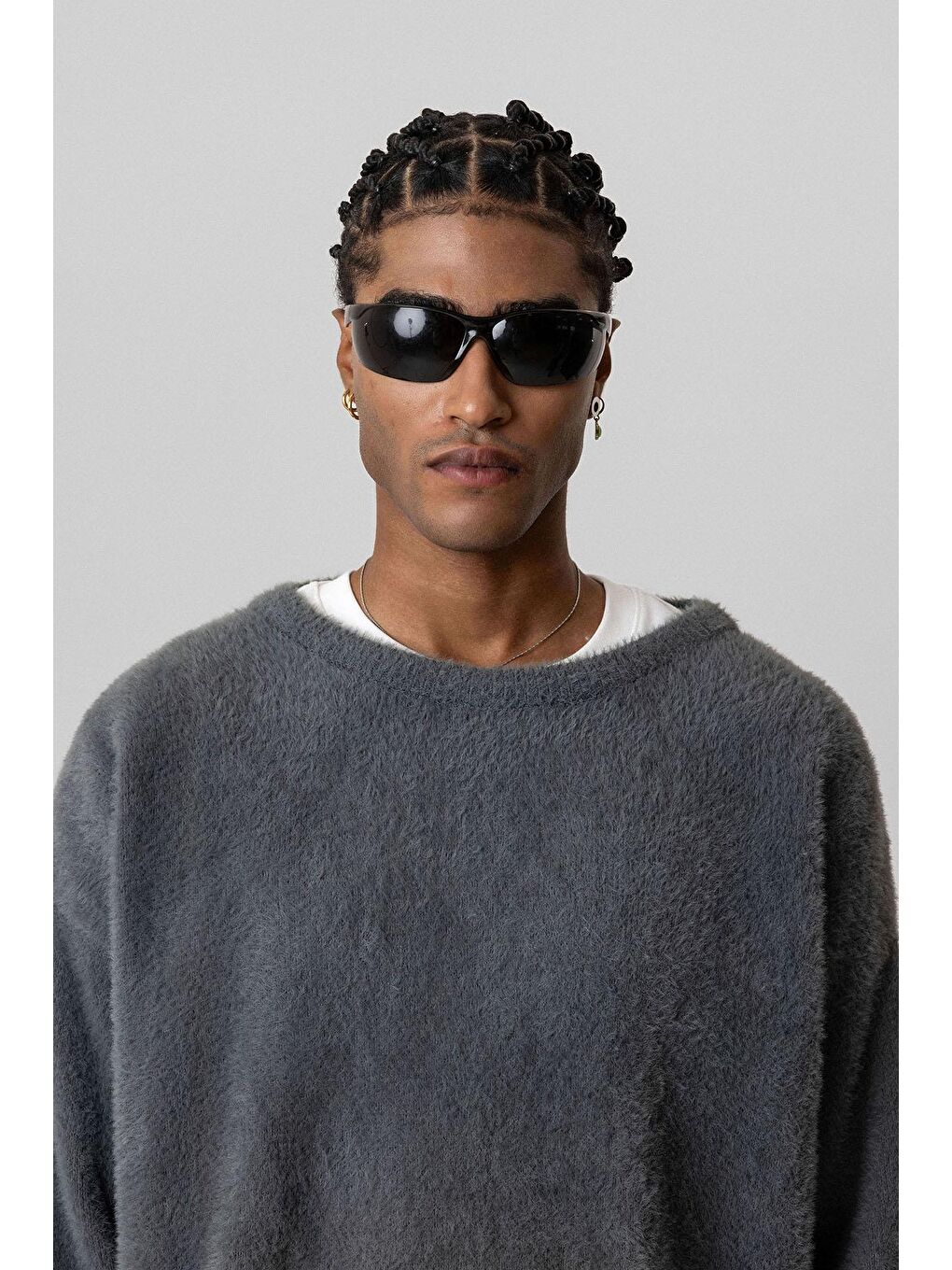 Gri Oversize Pelüş Triko Kazak Füme-3