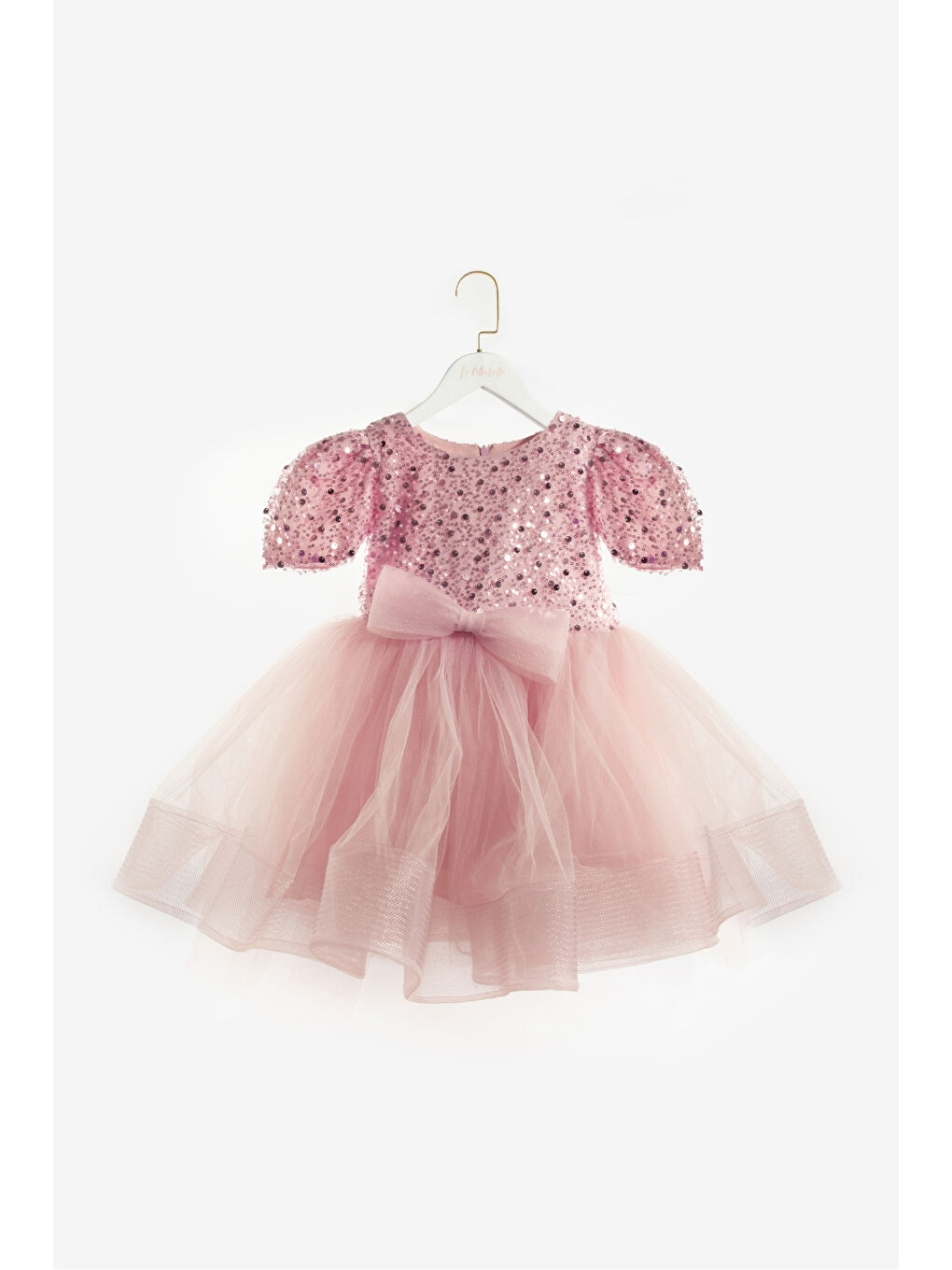 Pembe Pudra Boncuklu Pullu Kız Çocuk Elbise - Gloria-3