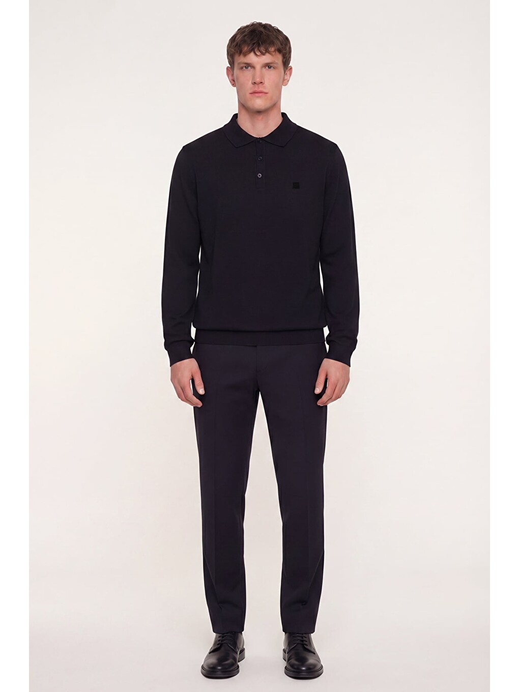 Siyah Regular Fit Pamuklu Polo Yaka Triko Kazak-1