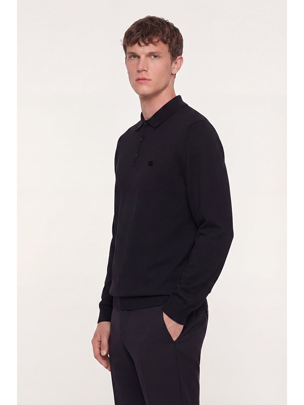 Siyah Regular Fit Pamuklu Polo Yaka Triko Kazak-2