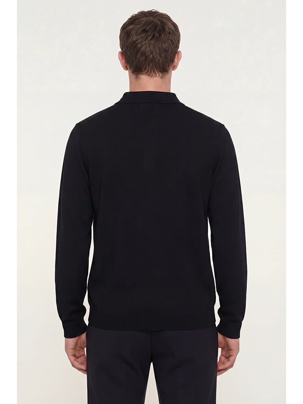 Siyah Regular Fit Pamuklu Polo Yaka Triko Kazak-3