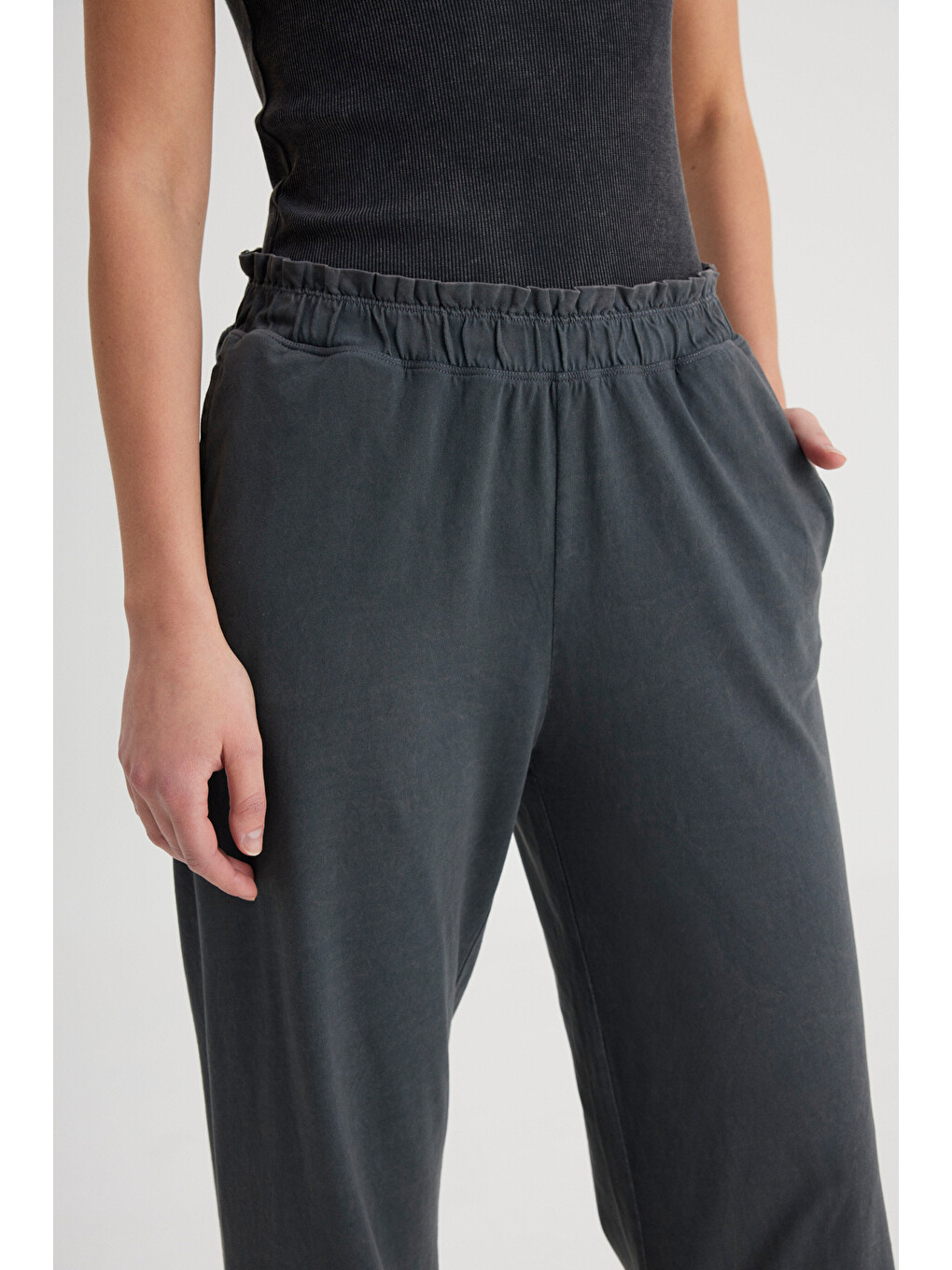 C Yüksek Bel Geniş Paça %100 Pamuk Antrasit Sweatpant Eşofman-2
