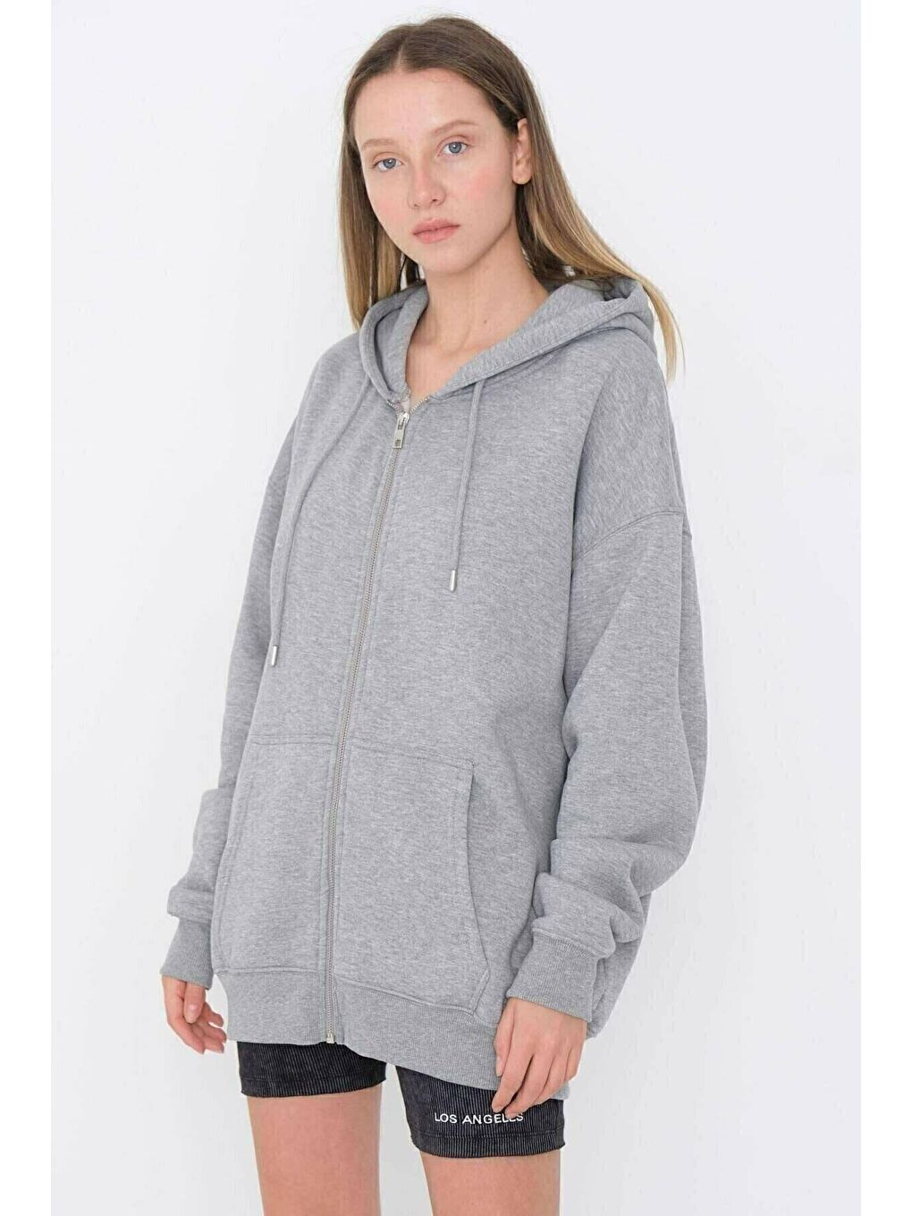 Kadın Gri Fermuarlı Sweatshirt-1