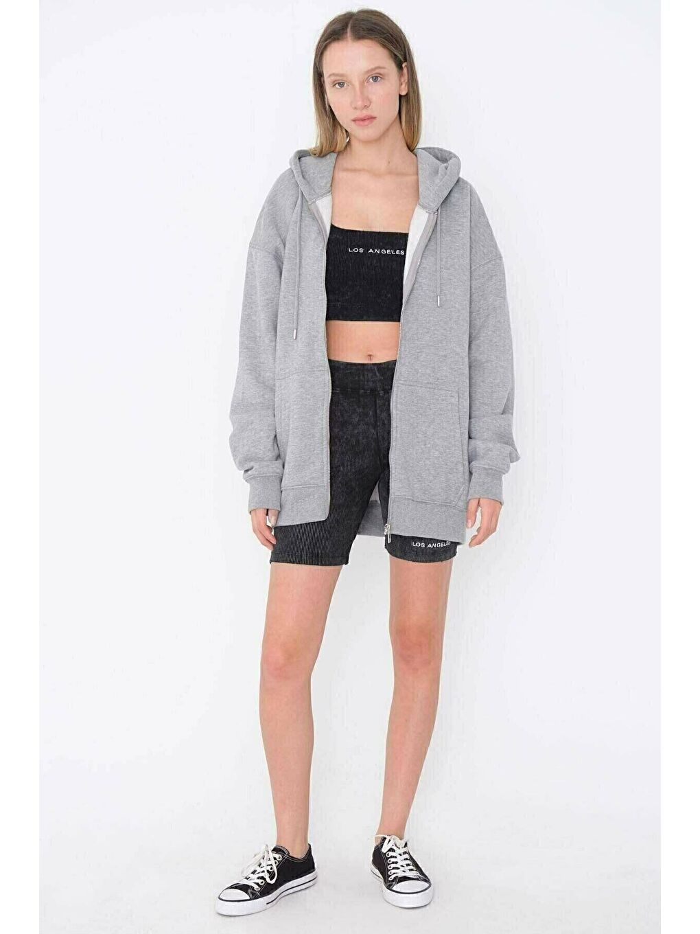 Kadın Gri Fermuarlı Sweatshirt-3