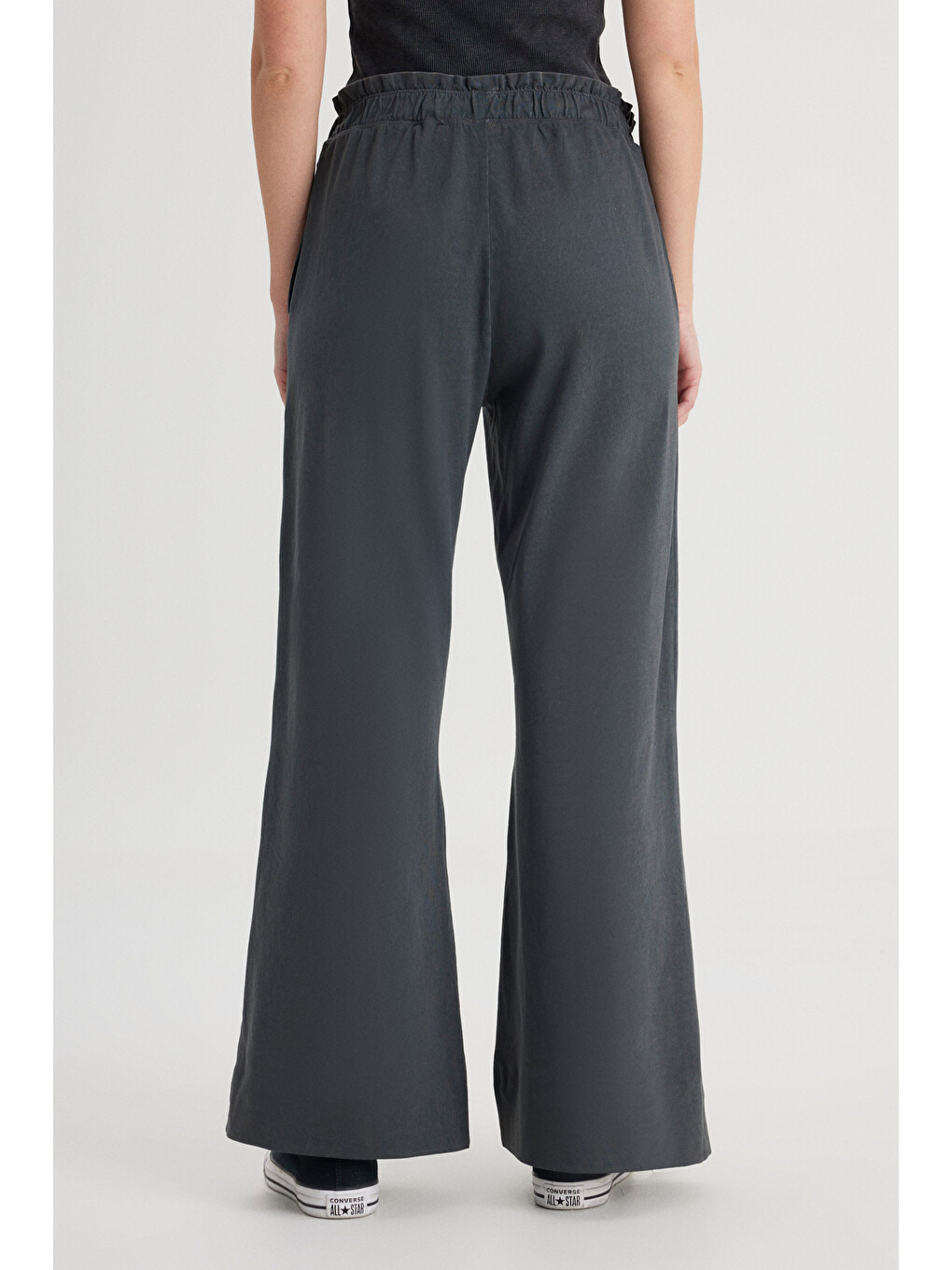 C Yüksek Bel Geniş Paça %100 Pamuk Antrasit Sweatpant Eşofman-4