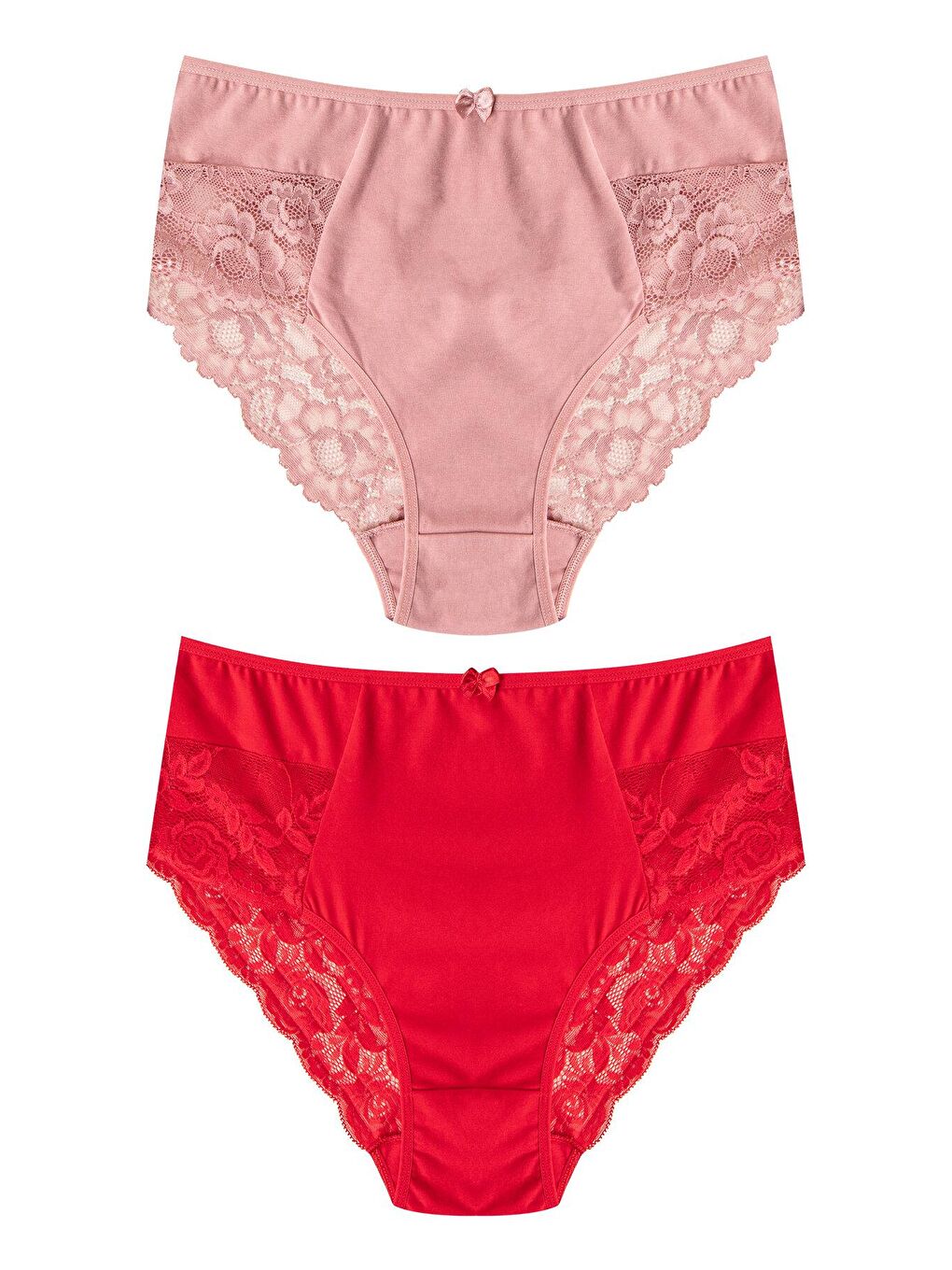 Kırmızı Pamuklu Yüksek Bel Büyük Beden Paçası Dantel Kadın Külot 2'li