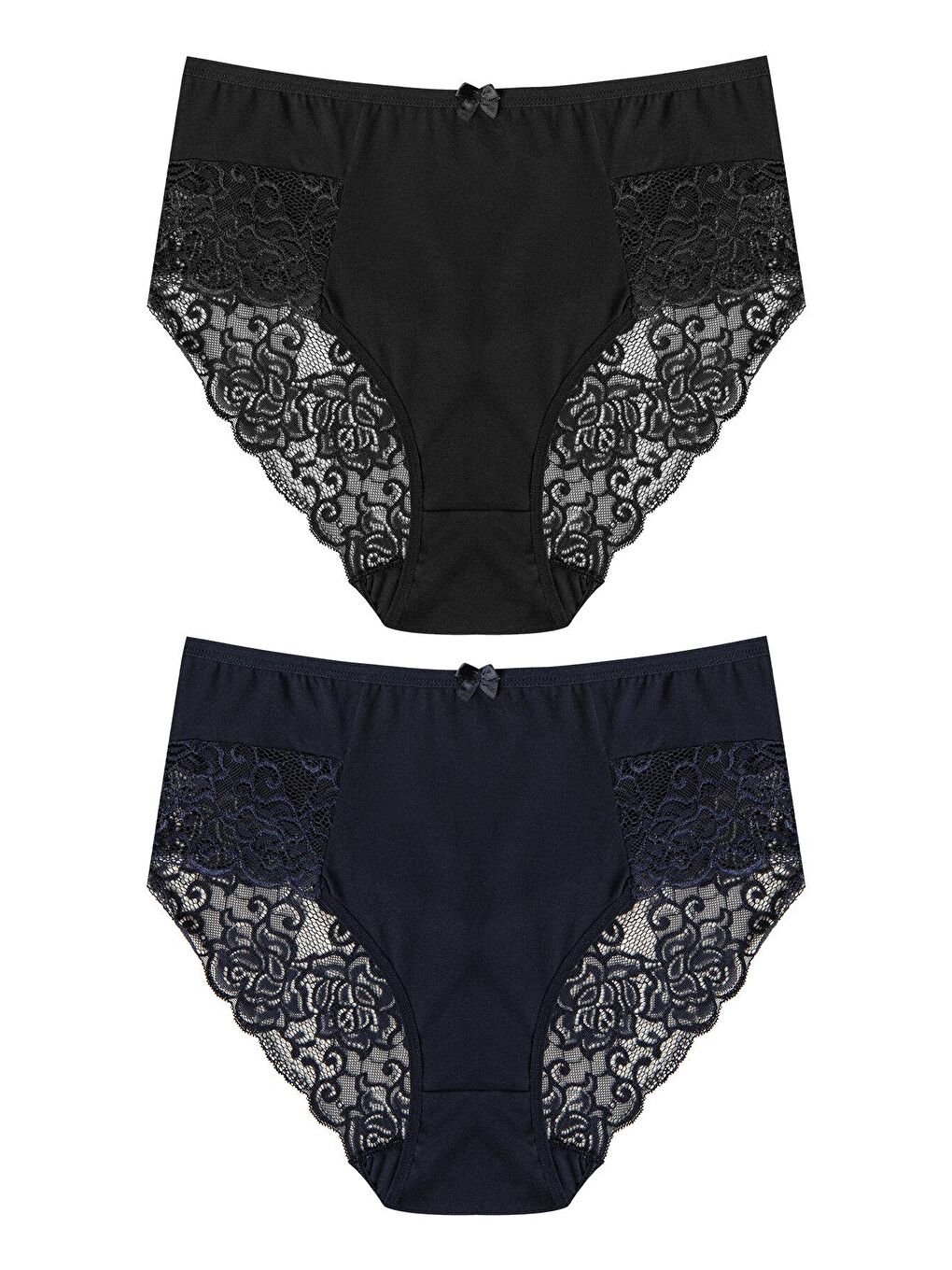 Lacivert Pamuklu Yüksek Bel Büyük Beden Paçası Dantel Kadın Külot 2'li