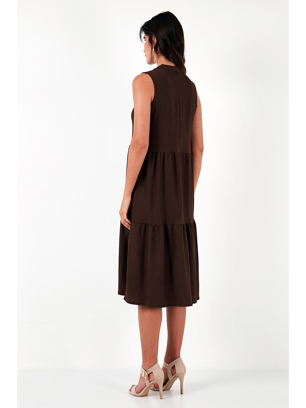 Kahverengi Regular Fit Kolsuz Midi Elbise 5865658-5