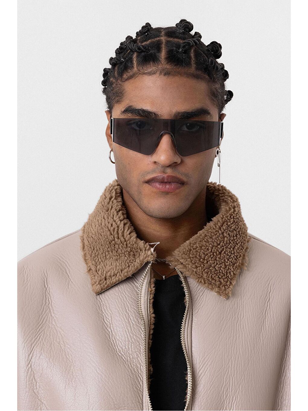 Bej İçi Kürklü Suni Deri Oversıze Ceket Taş-4