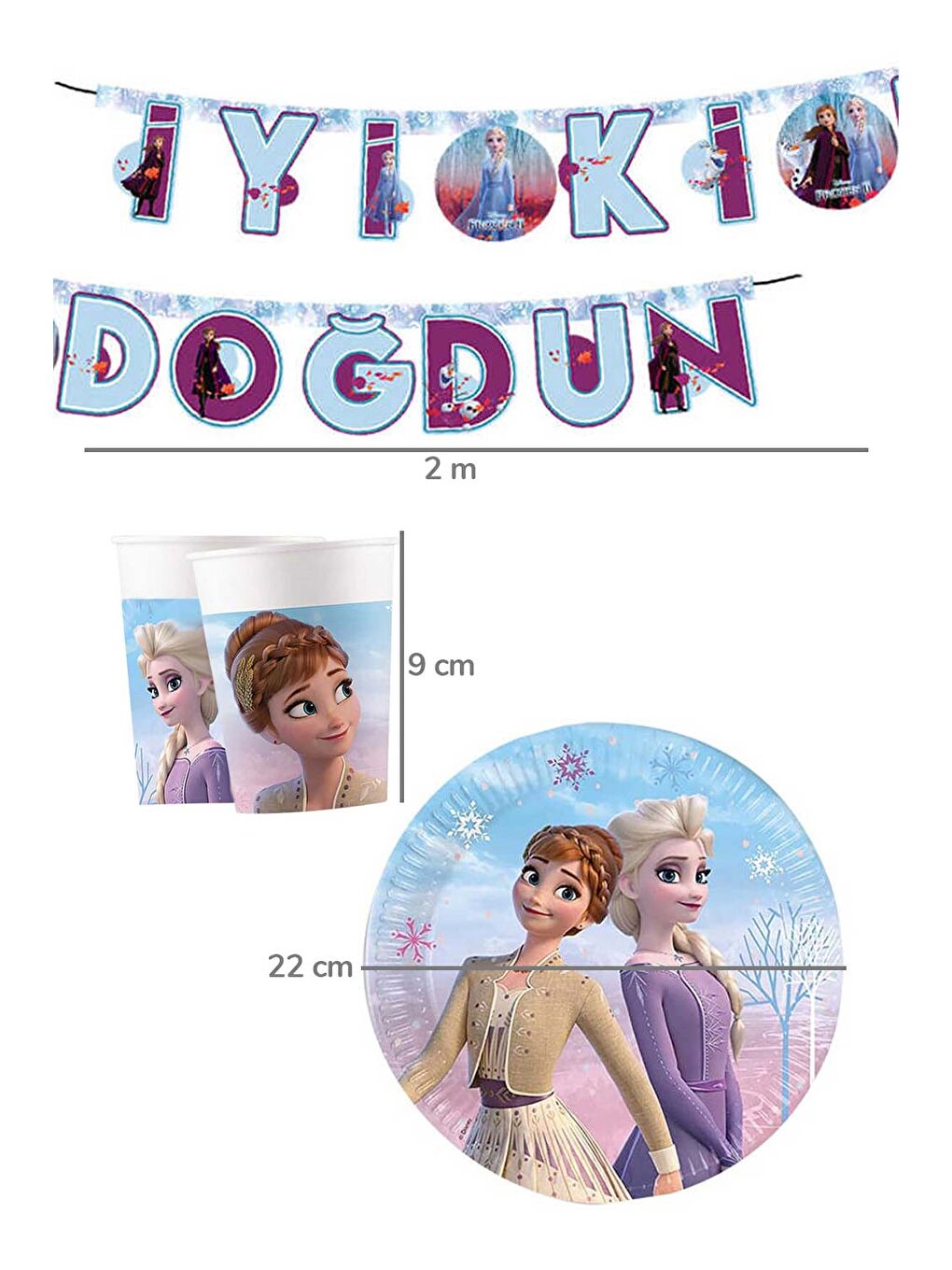 Karışık Çok Renkli Frozen ve Elsa Temalı 3'lü Parti Seti-3