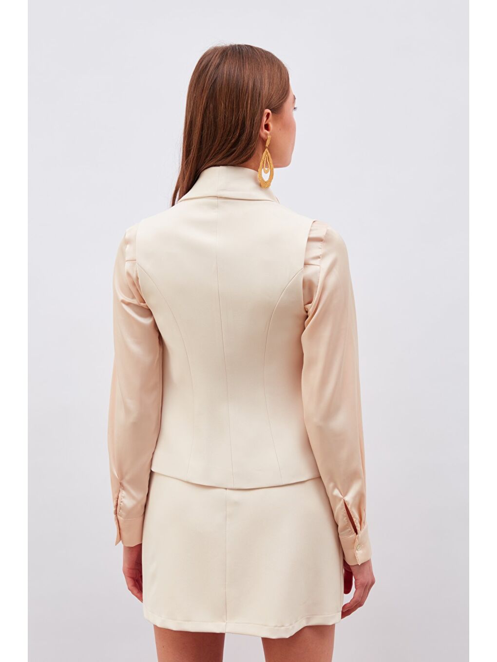 Düğme Detaylı Yelek - Bej-7