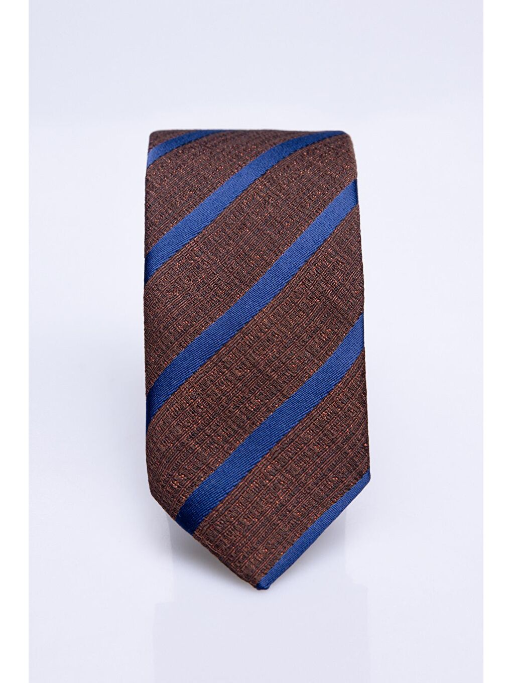 İnce Desenli Kahverengi Erkek Kravat-2